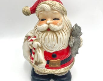 Vintage Christmas Decor Porcelain Santa Claus Piggy Coin Bank  Holiday Figurine
