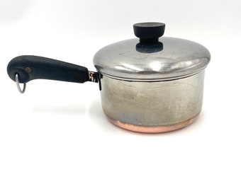 Kupfertopf Kochgeschirr Vintage Revere Ware Sauciere Pfanne aus Kupfer verkleidet mit Deckel