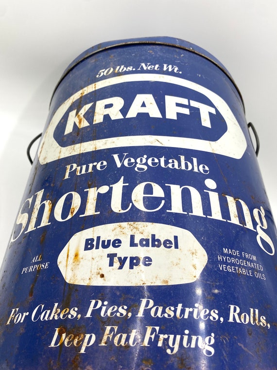 Vintage 100 Lbs Blue KRAFT Shortening Can Tin Tub Advertising