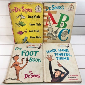Vintage 60er Jahre Dr. Suess Books, The Foot Book, ABCs, One Fish Two Fish. Grobe Form