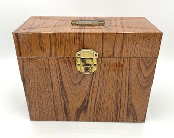 Archivador portátil personal de metal antiguo con imitación de madera, caja de almacenamiento sin llave, archivador de suministros de oficina MCM