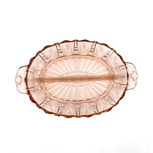 Home decor Dish Divided Pink Depression Glass Divided Relish Dish 12” Bowl With Handles