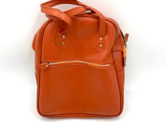 Vintage Travel Bag Hand Bag Vinyl Orange Purse.