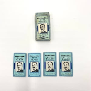 Vintage Gillette Blue Blades Rasiermesser Rasur Werbung London England Open Box.