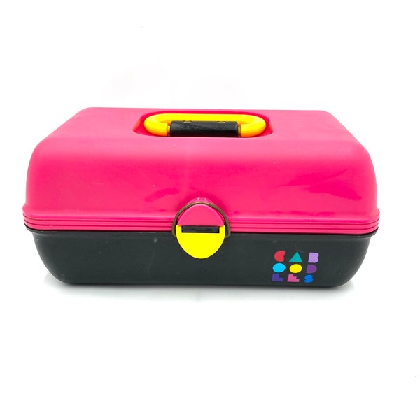 Caboodles Vintage 2-Tier Makeup Train Case with Mirror Pink black yellow Pageant.