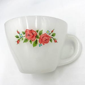 Tea Cup Vintage Coffee Mug Cup Anchor Hocking Fire King Milk Glass Roses Coffee Cup Tea Cup Mug