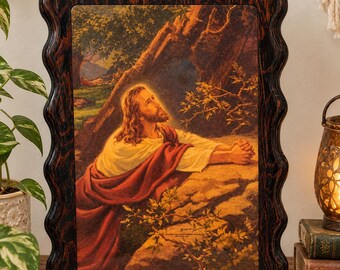 Cuadro antiguo de Jesucristo en el Jardín de Getsemaní – Obra de arte religiosa enmarcada de 48 x 35,5 cm (19" x 14").