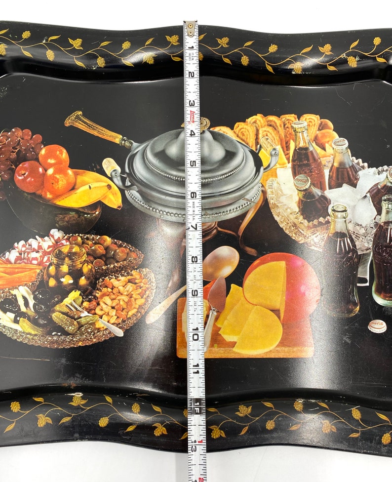 Vintage Coca Cola TV Tray Black Metal Serving Gold Floral Etsy