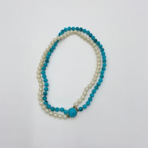 Vintage Japonés Bisutería Collar de Cuentas de Plástico Azul Y Blanco.