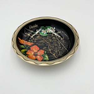 Vintage Florida State Map Souvenir Tin Metal Serveerschaal Bowl jaren 1960/1970.