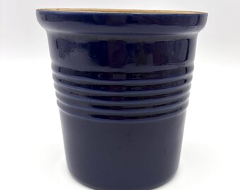 Recipiente de cerámica azul cobalto para hornear pan de Pampered Chef, soporte para utensilios