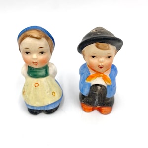 Vintage Boy And Girl Cute Ceramic Japan Salt And Pepper Shakers No Corks