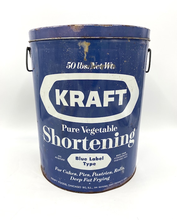 アメリカの古いキッチンツール7点★Vintage／USA／Tin Vintage 100 Lbs Blue KRAFT Shortening Can Tin Tub Advertising