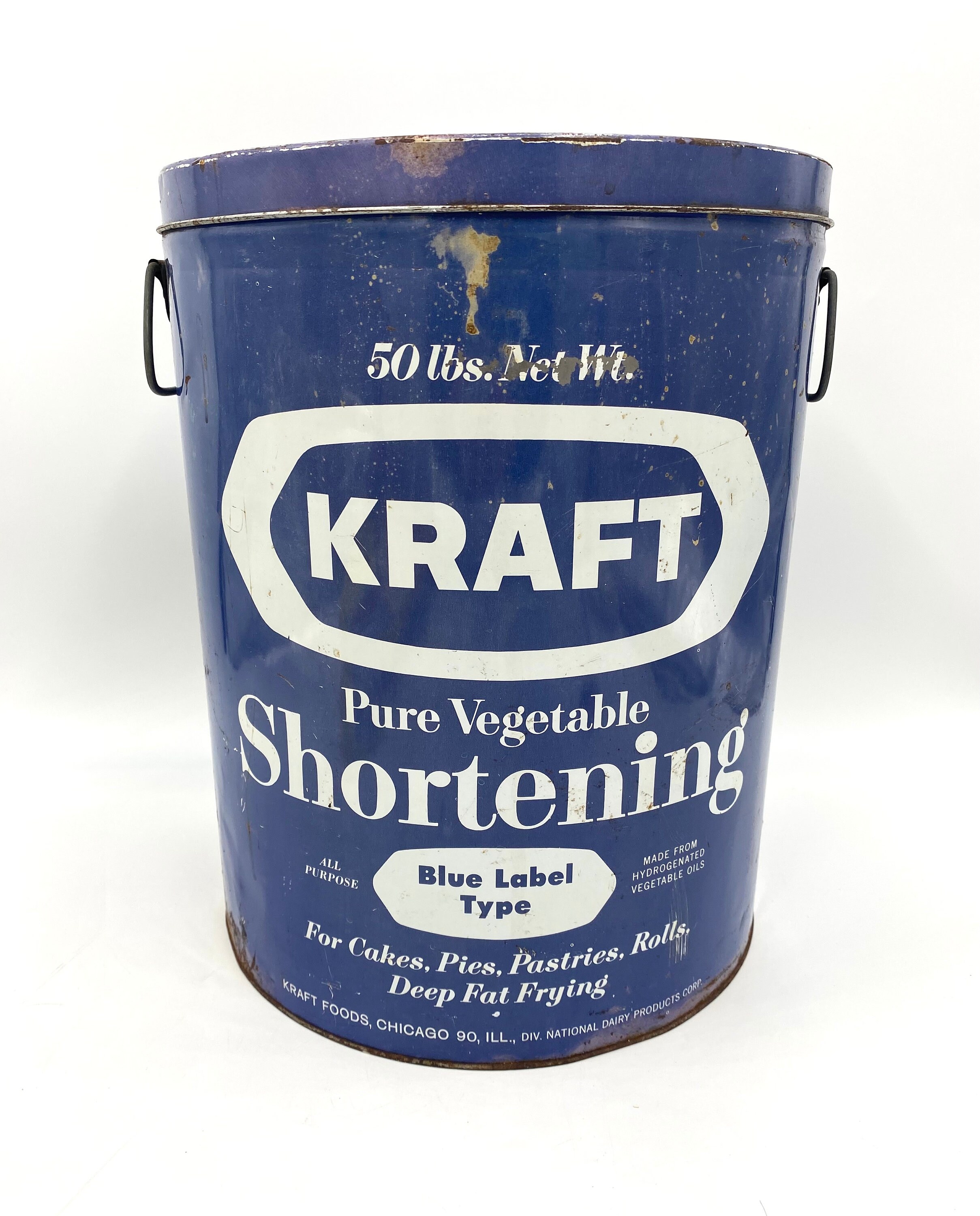 Vintage 100 Lbs Blue KRAFT Shortening Can Tin Tub Advertising