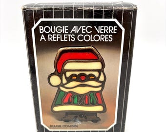 Portavelas antiguo de hierro fundido con vidrieras de Papá Noel / Decoración navideña de 15 cm / Portavelas para velas pequeñas / Decoración rústica de temporada