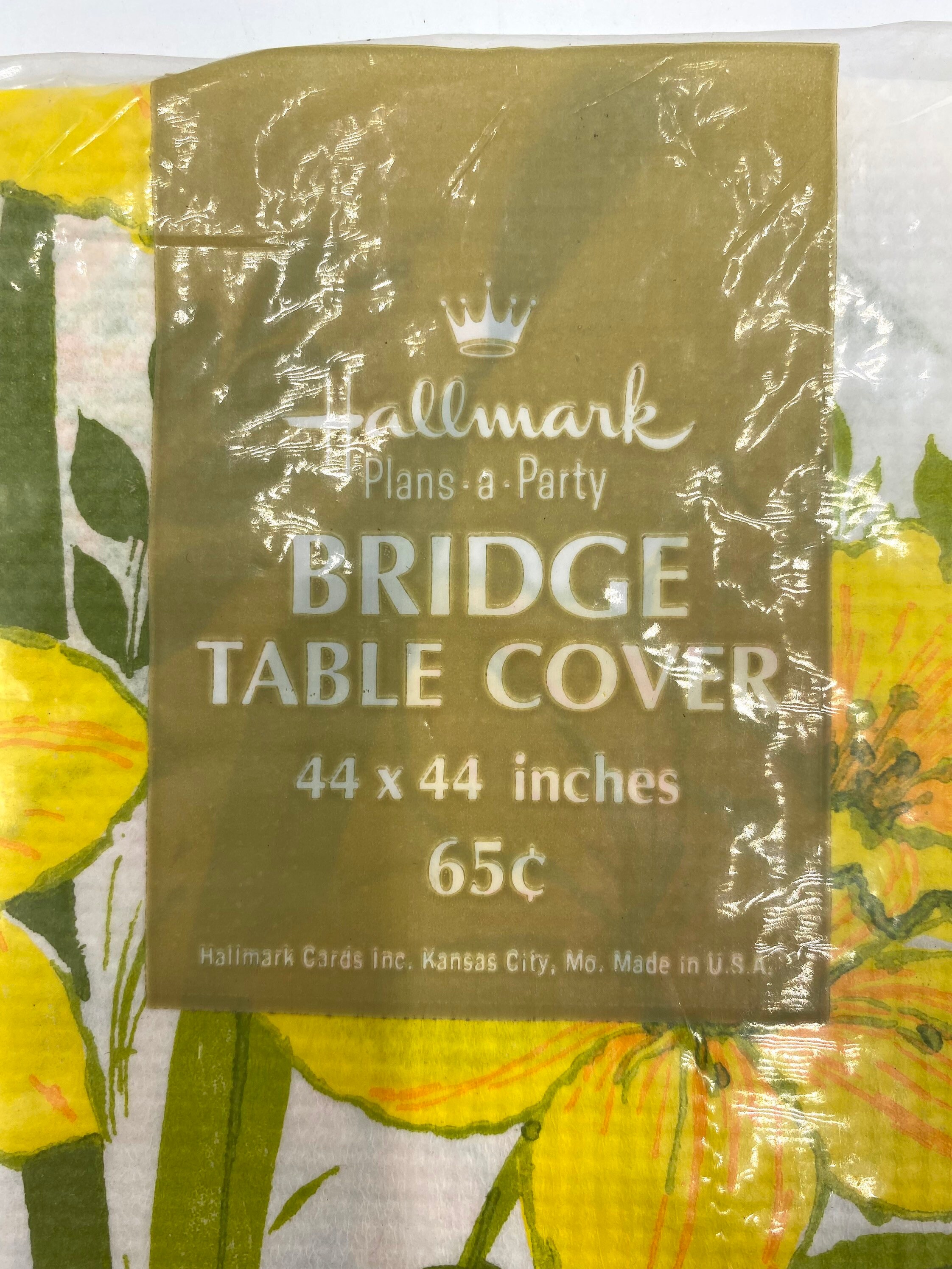 Vintage Tablecloth Paper Yellow Floral Bridge Table Cover 44x44 Inch ...