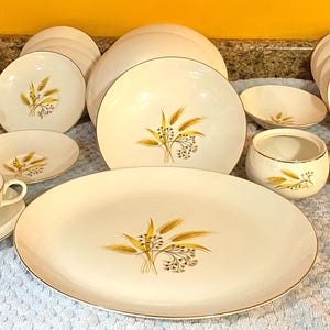 Vintage plates Bowls Tea cups Homer Laughlin Rhythm Wheat Dish set Vintage dishes.