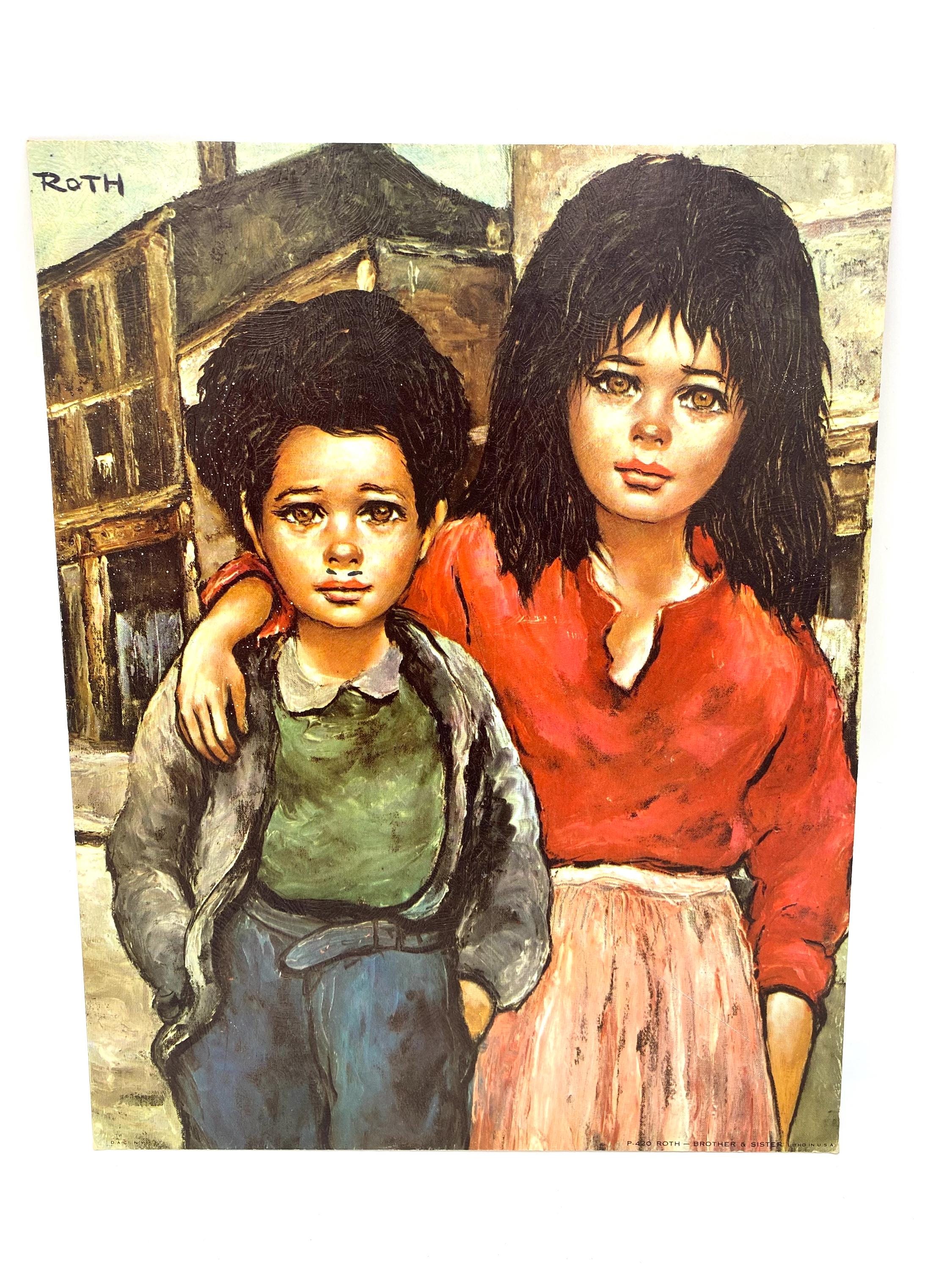 Mcm Big Eyes Print Brother and Sister by Etienne Roth Lithograph