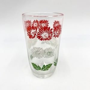 Hazel Atlas Bachelor Button Swanky Swig Juice Glass Red White Green Small.