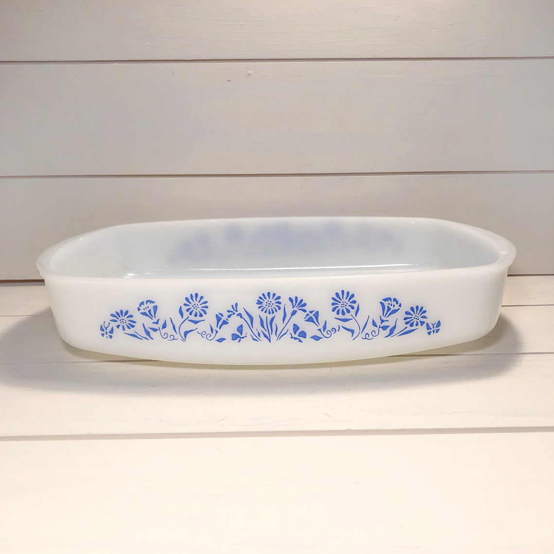 Vintage Federal Glass Milk Glass Casserole Dish Blue Etsy