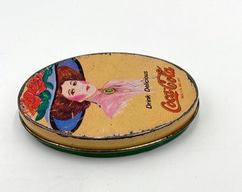Coca Cola Vintage Handy Oval Tin Sewing Kit 1981 Gift Co Inc Dents