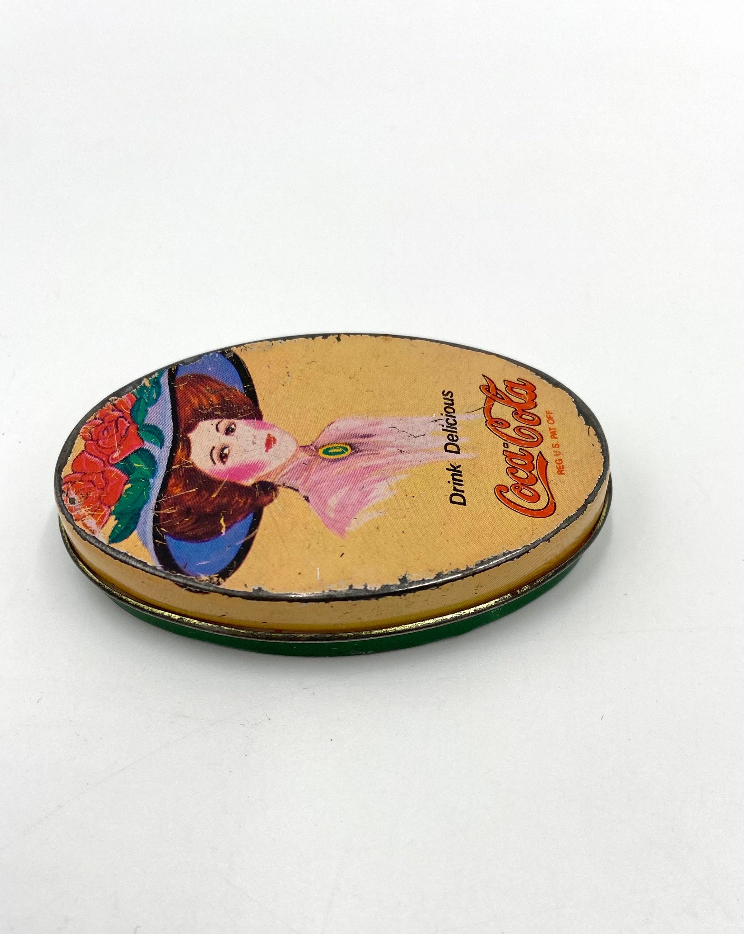 Coca Cola Vintage Handy Oval Tin Sewing Kit 1981 Gift Co Inc Dents