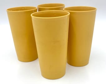Vasos Tupperware vintage de 355 ml, color dorado Harvest, juego de 4, estilo retro para la cocina, 873