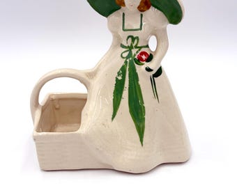 Macetero con forma de cabeza de dama sureña vintage / Macetero de cerámica con forma de sombrero de los años 40 / Cerámica retro / Decoración estilo cabaña chic / Figura de dama vintage