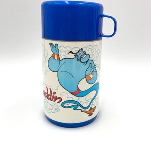 Vintage Disney&#39;s Aladdin Thermos Blue Genie 8oz Capacity