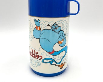 Vintage Disney&#39;s Aladdin Thermos Blue Genie 8oz Capacity