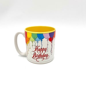 Coffee Mug Coffee Cup Happy Birthday Mug Vintage 80s Rainbow Mug