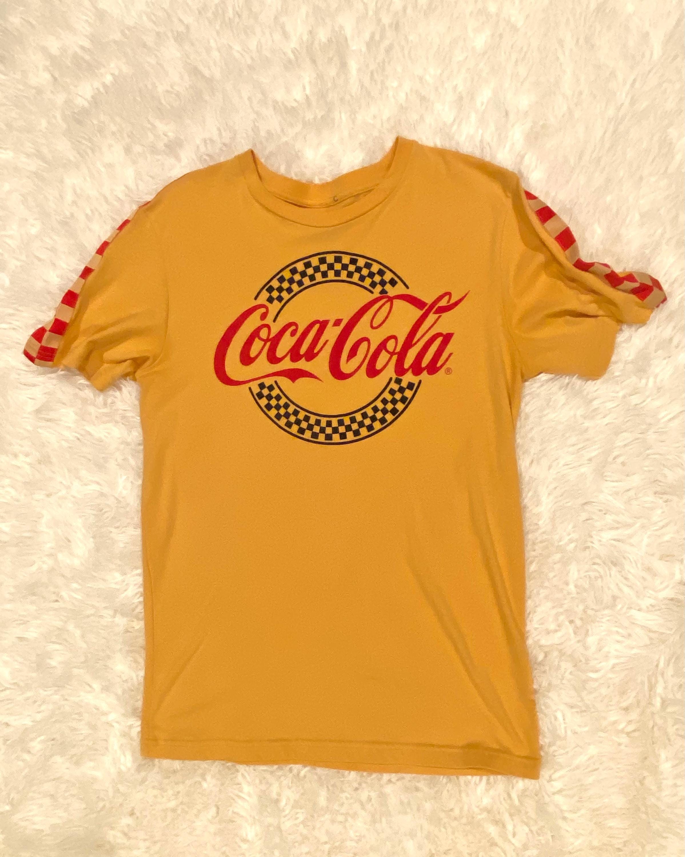 Coca Cola Mens Official Yellow Racing Stripe Retro Casual T-shirt