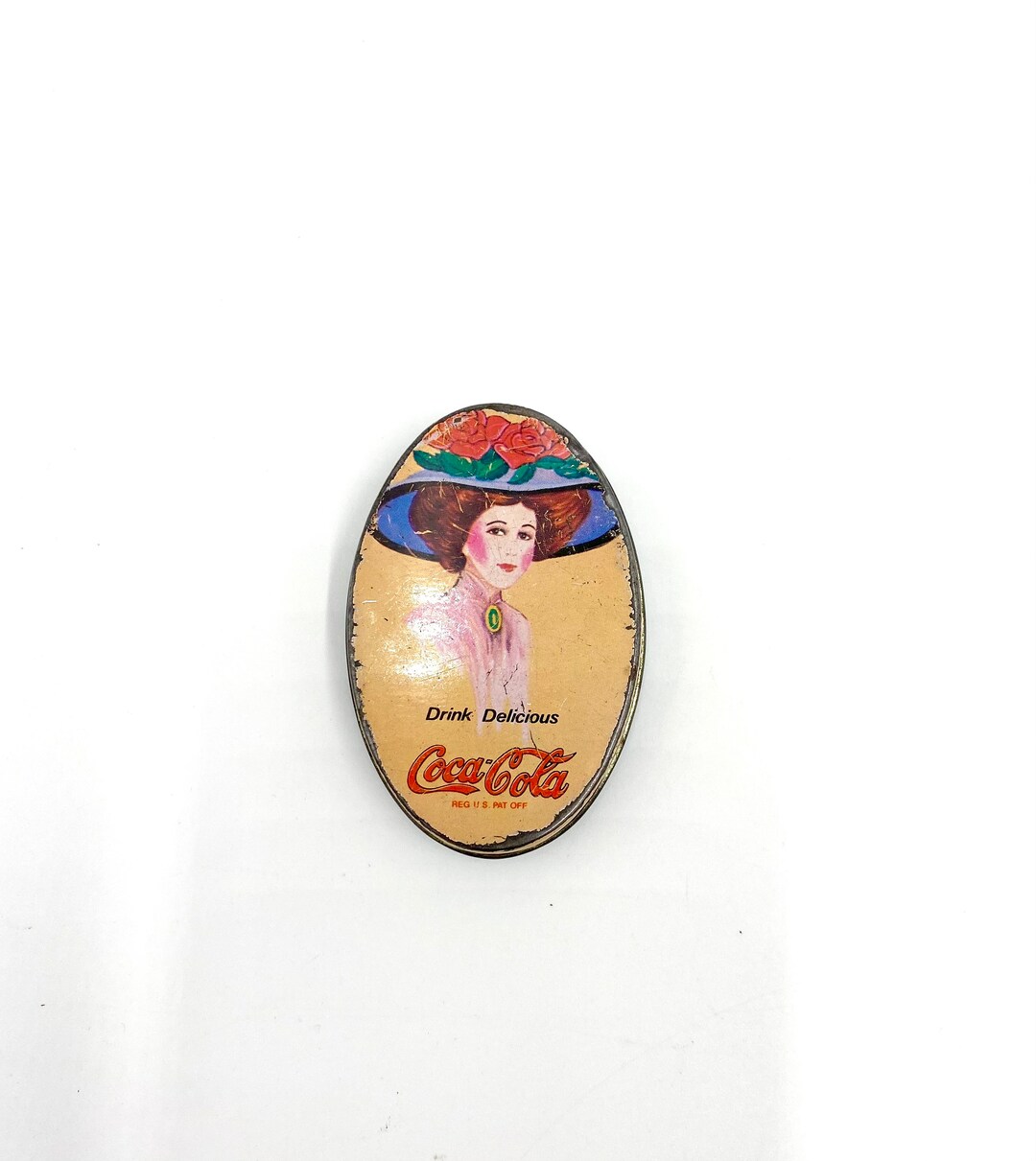 Coca Cola Vintage Handy Oval Tin Sewing Kit 1981 Gift Co Inc Dents