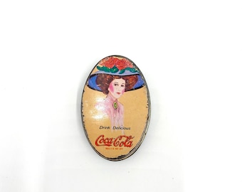 Coca Cola Vintage Handy Oval Tin Sewing Kit 1981 Gift Co Inc Dents