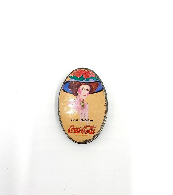 Coca Cola Vintage Handy Oval Tin Sewing Kit 1981 Gift Co Inc Dents