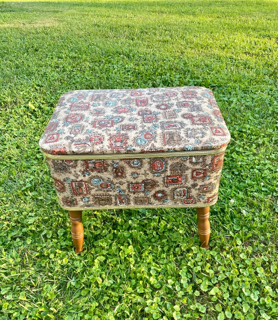 Vintage Burlington Early American Sewing Storage Box Foot Etsy