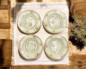 Cuencos para sopa y ensalada – Porcelana fina japonesa vintage – Platos con borde dorado y diseño floral rosa, estilo cottage core