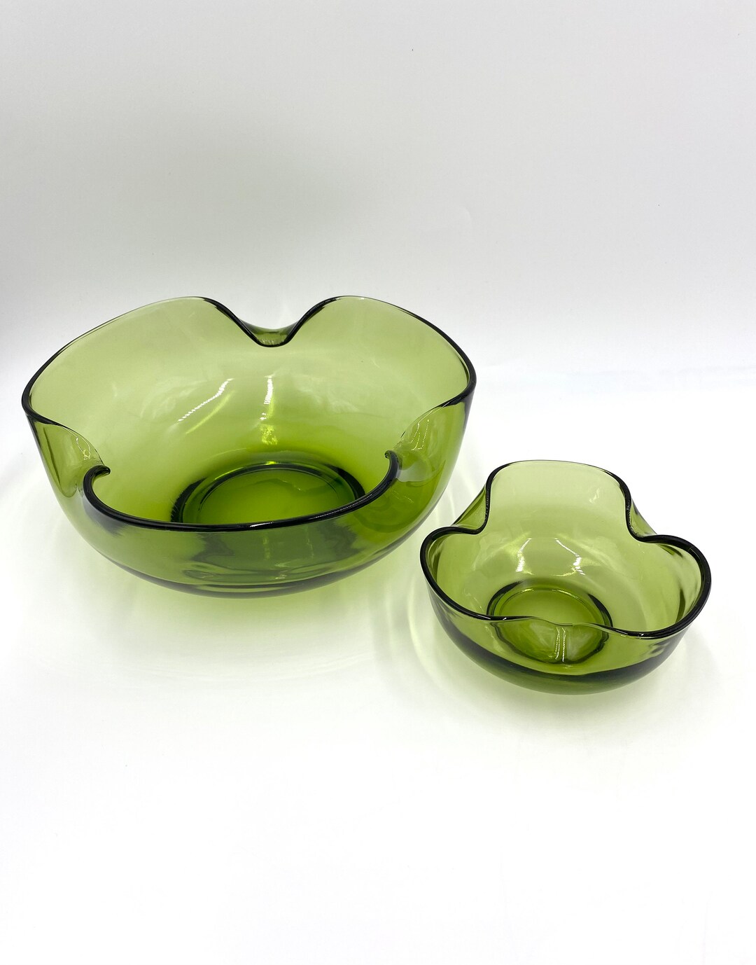 Bowls Chip & Dip Serving Bowls Anchor Hocking Set Green Glass Etsy