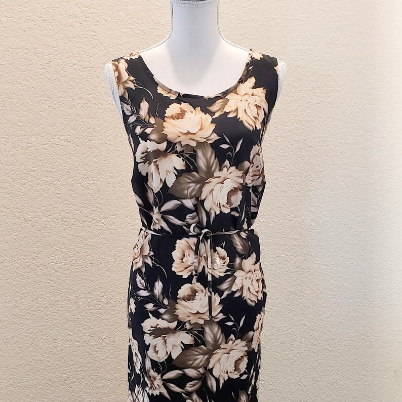 80s Black Floral Sleeveless Dress