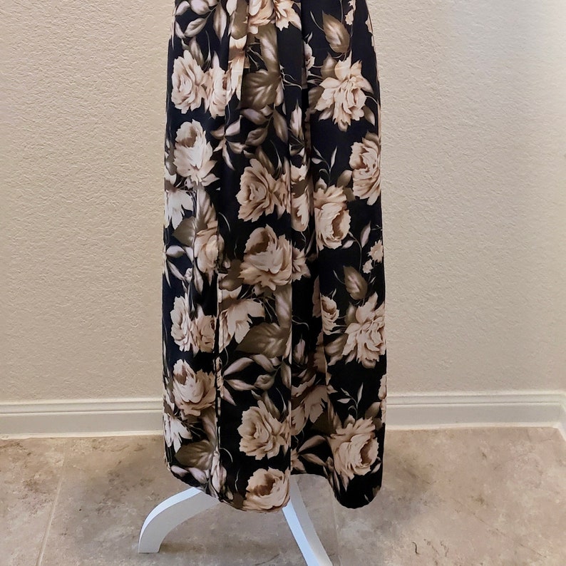 80s Black Floral Sleeveless Dress