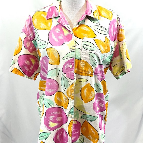 80s Cotton Fruit Print Button Down