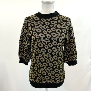 80s Gold Metallic Leopard Print Sweater