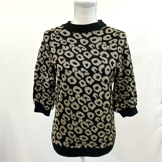 80s Gold Metallic Leopard Print Sweater