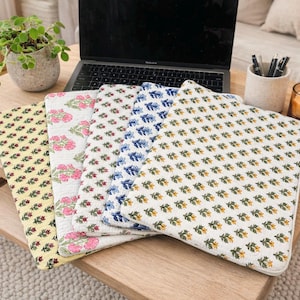 Indian Cotton Floral Quilted MacBook Laptop Cover, 13 Inch, Ideal for a Present/Gift for Birthday, Christmas, New Job.