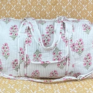 Große Baumwolle Rosa Blumen Print Gesteppte Wochenende, Übernachtung, Reisetasche, Yoga Tasche, Strandtasche, Boho, waschbar, Umweltfreundlich, Weihnachtsgeschenk