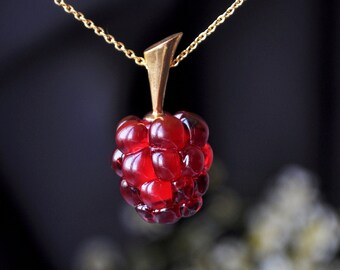 bright necklace minimalist necklace flower necklace berries necklace raspberry everyday necklace Handmade Glass Necklace Red Raspberry