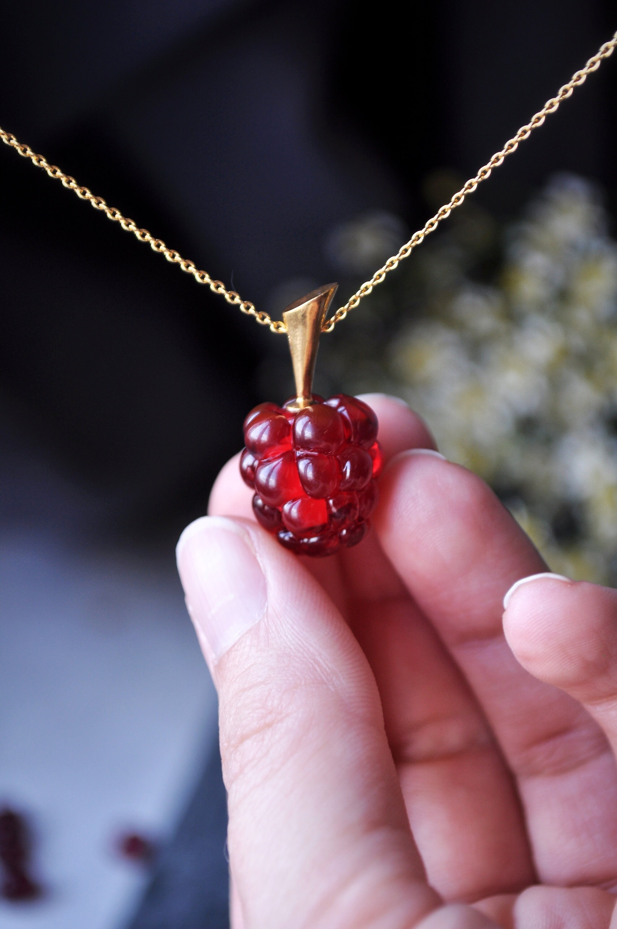 Raspberry pendant Red raspberry necklace Miniature food Kawaii Etsy