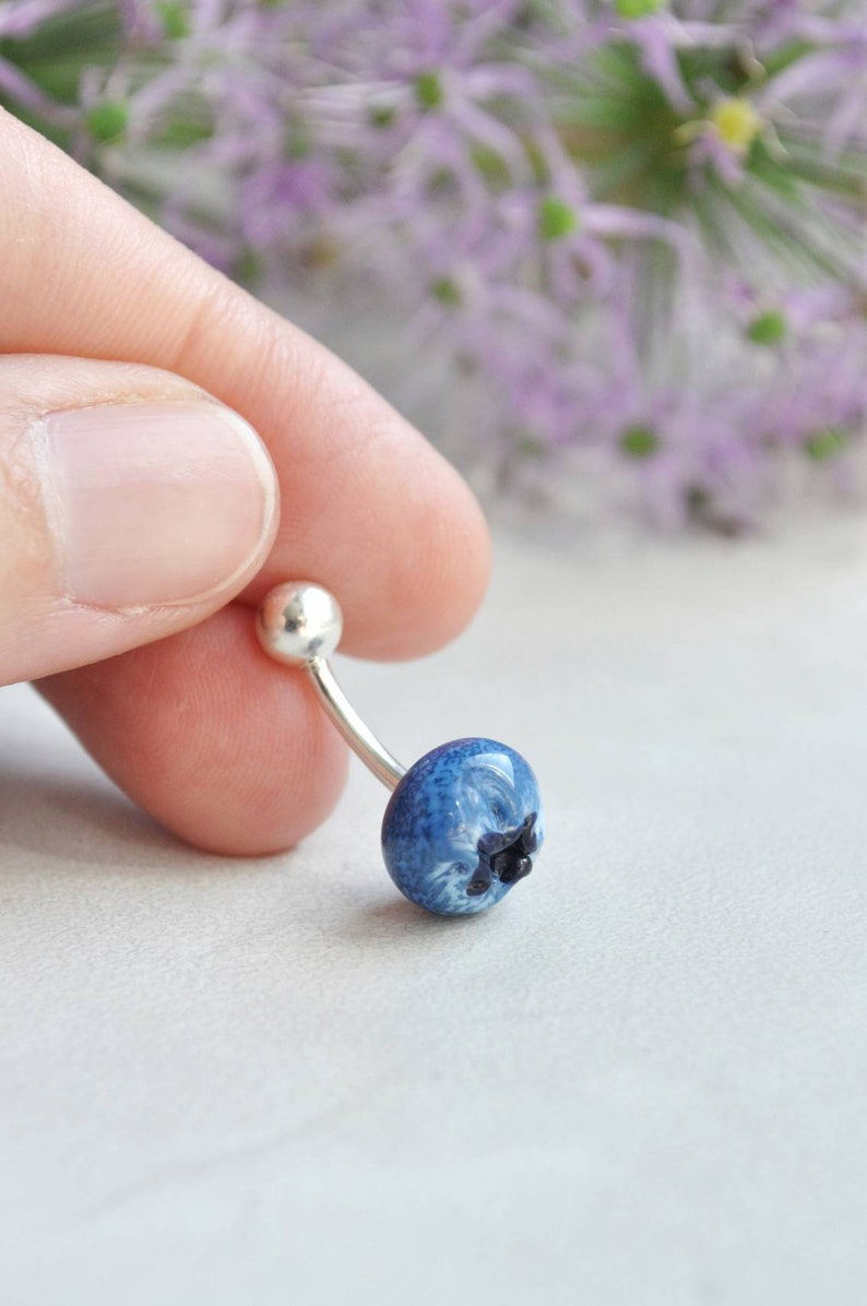 Navel curved barbell Snug piercing jewelry Blueberry belly Etsy
