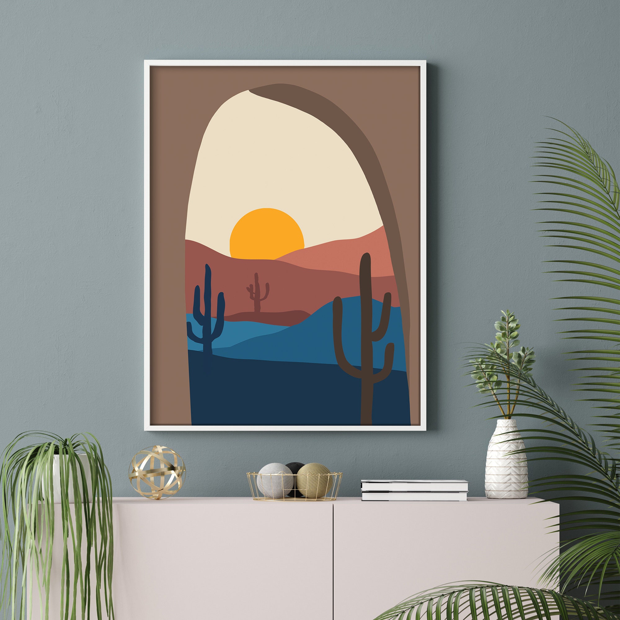Southwestern Desert Print Mid Century Modern Wall Decor Etsy