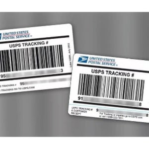 May include: Two white USPS tracking labels with black barcodes and the text "USPS TRACKING #". The top label has the number 95 and the bottom label has the number 91.